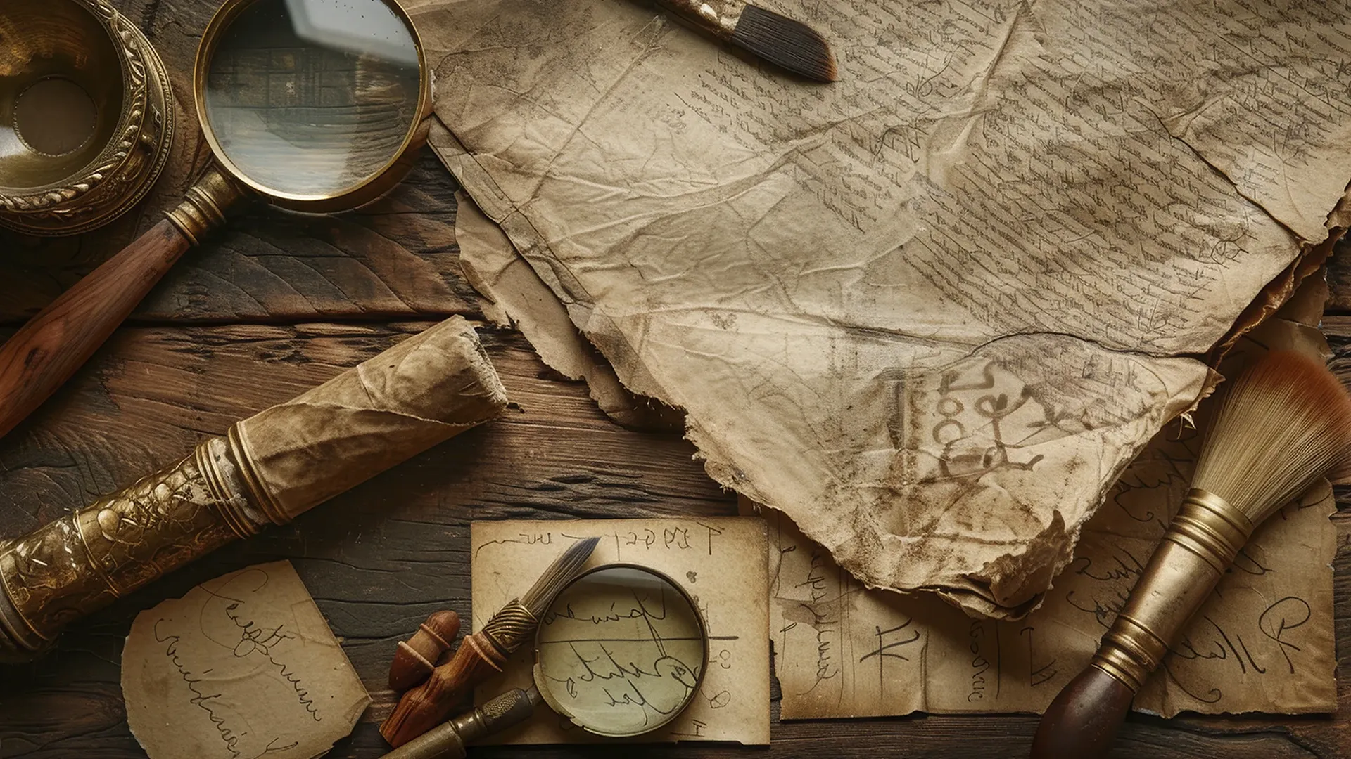 Objetos antiguos sobre una mesa. 